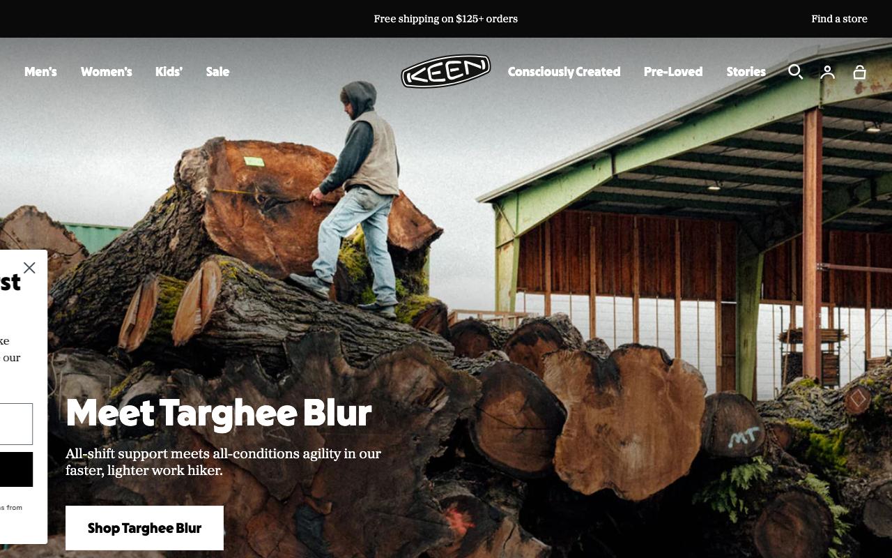 keenfootwear.com homepage screenshot