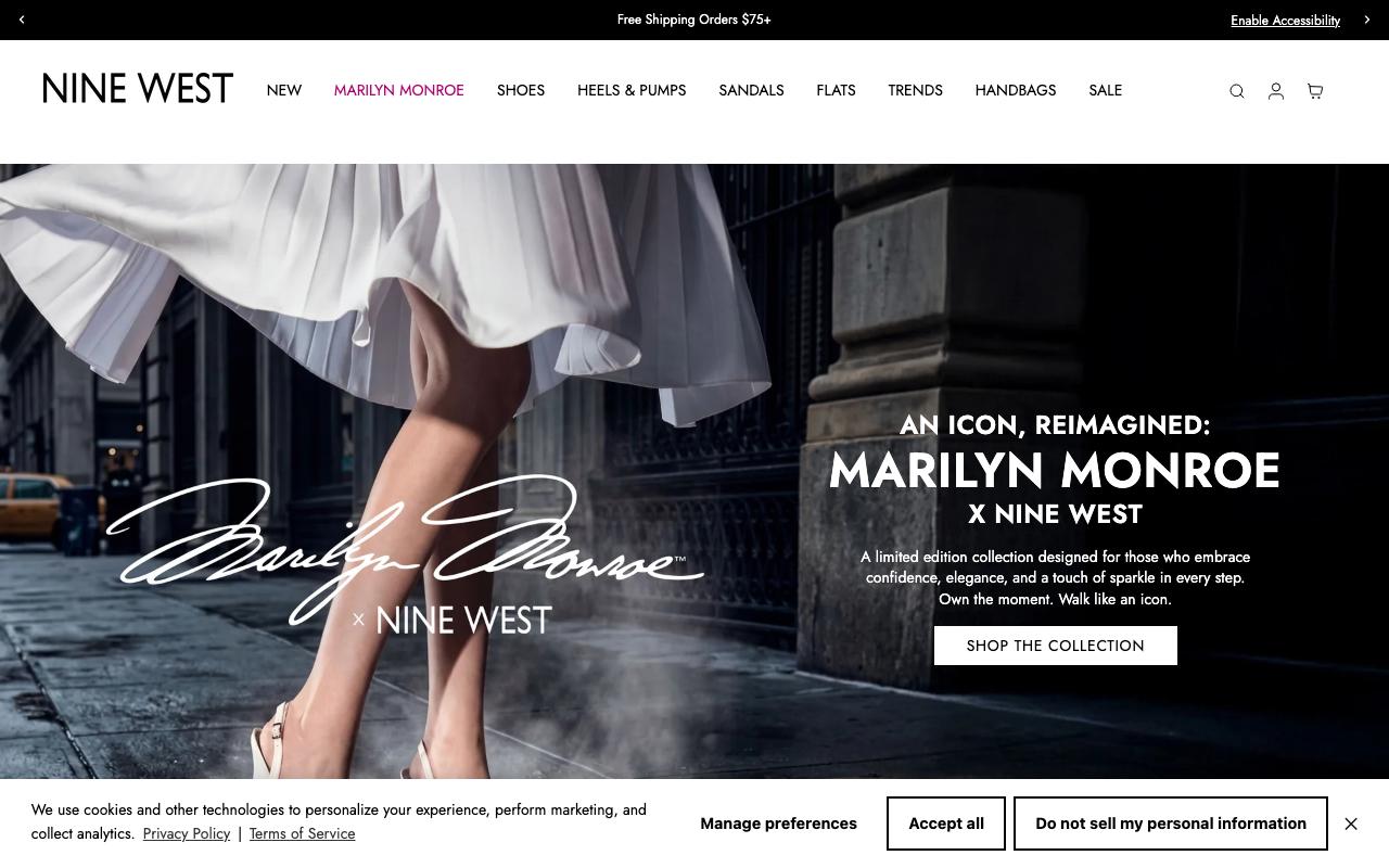ninewest.com homepage screenshot