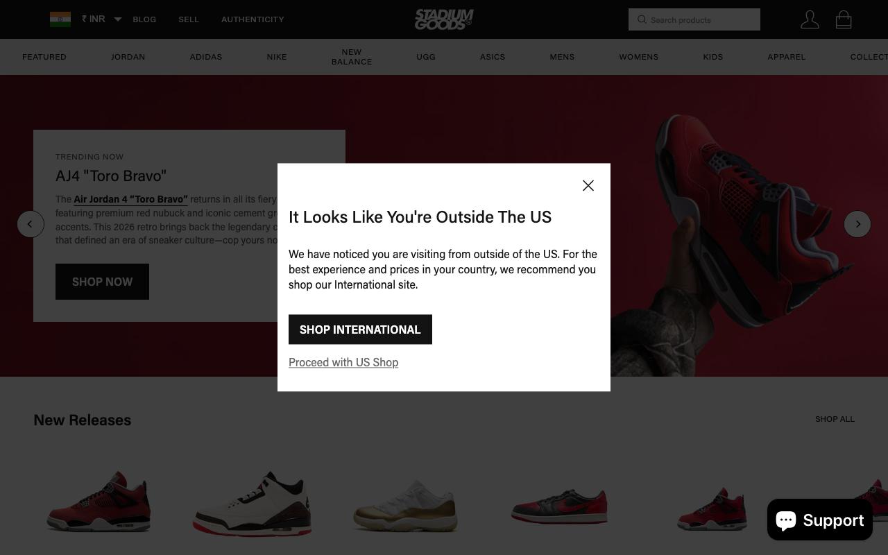 stadiumgoods.com homepage screenshot