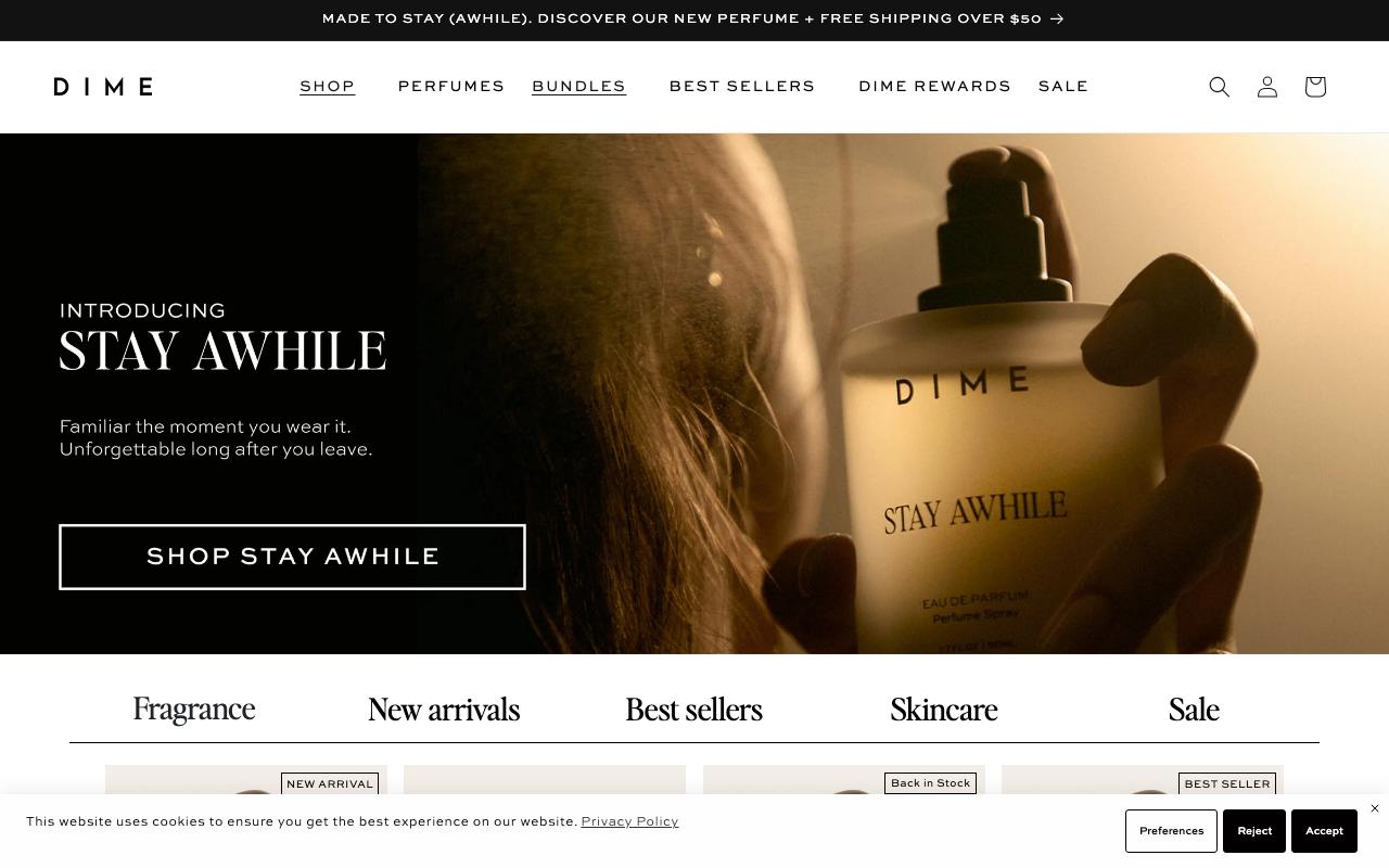 dimebeautyco.com homepage screenshot