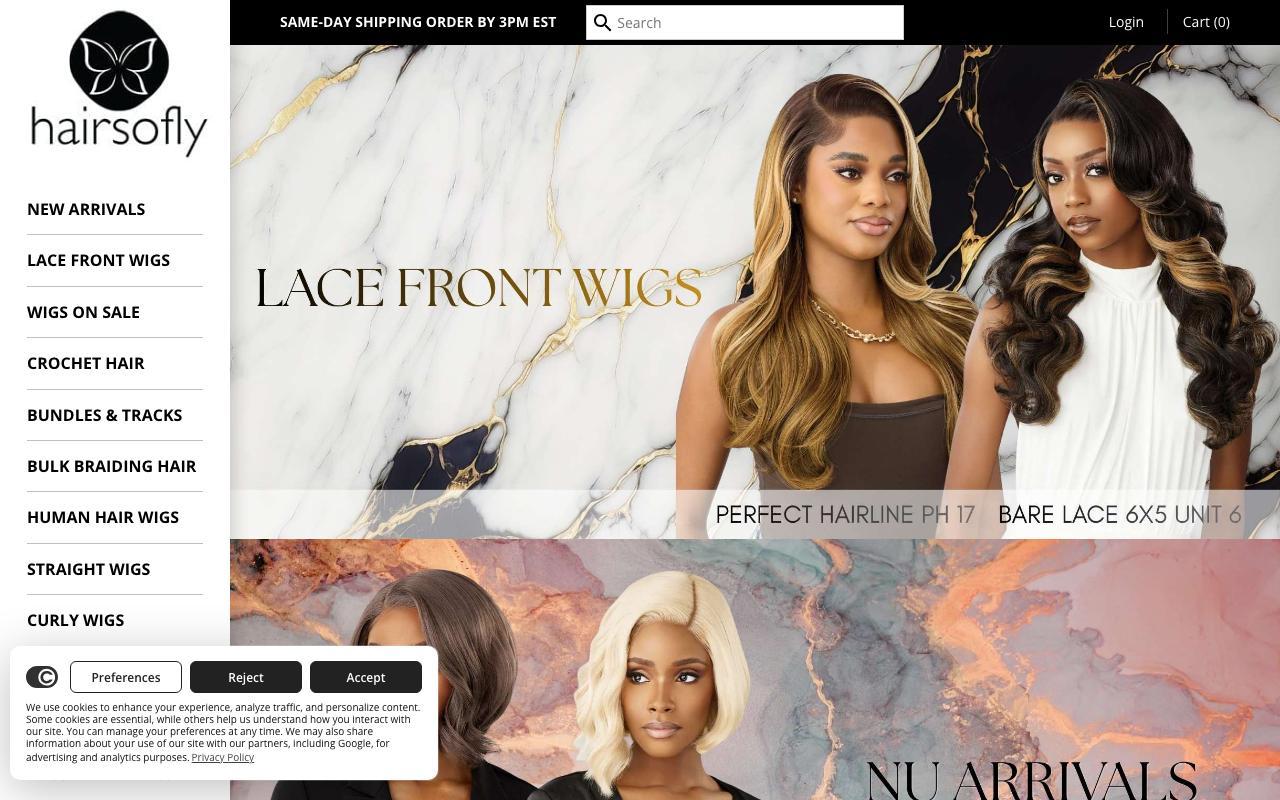 hairsoflyshop.com homepage screenshot