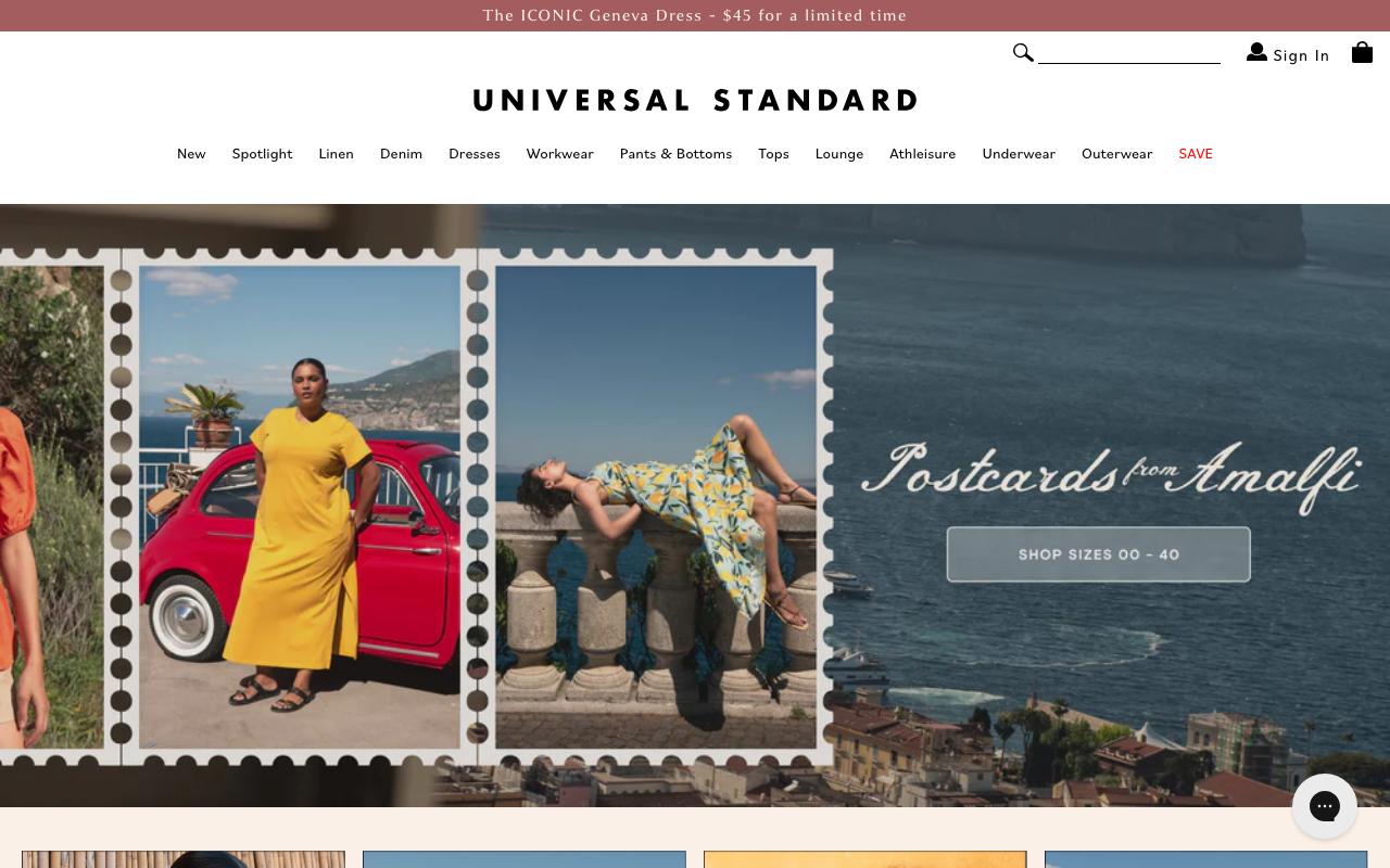 universalstandard.com homepage screenshot