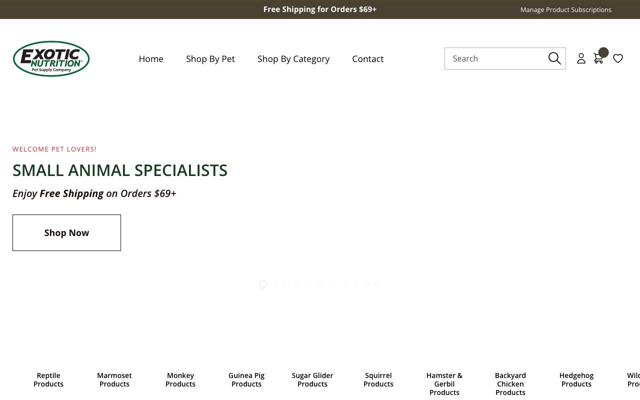 exoticnutrition.com homepage screenshot
