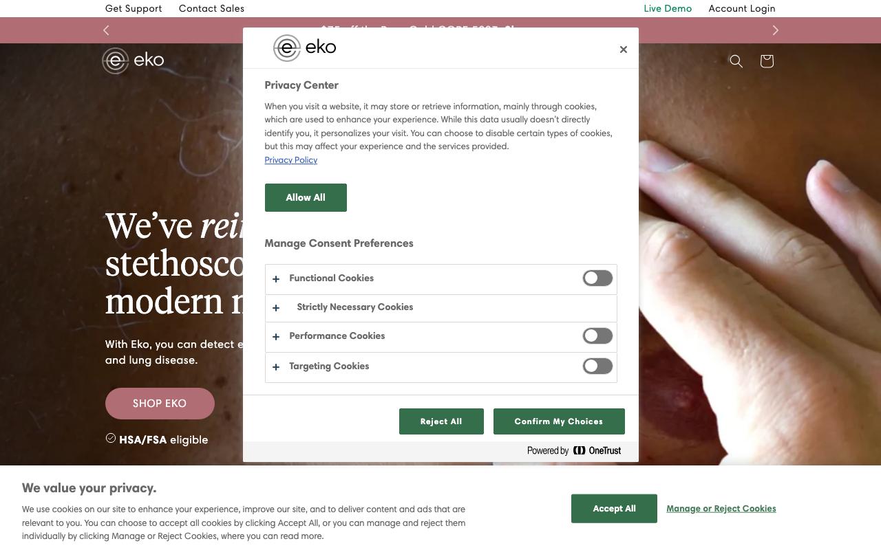 ekohealth.com homepage screenshot