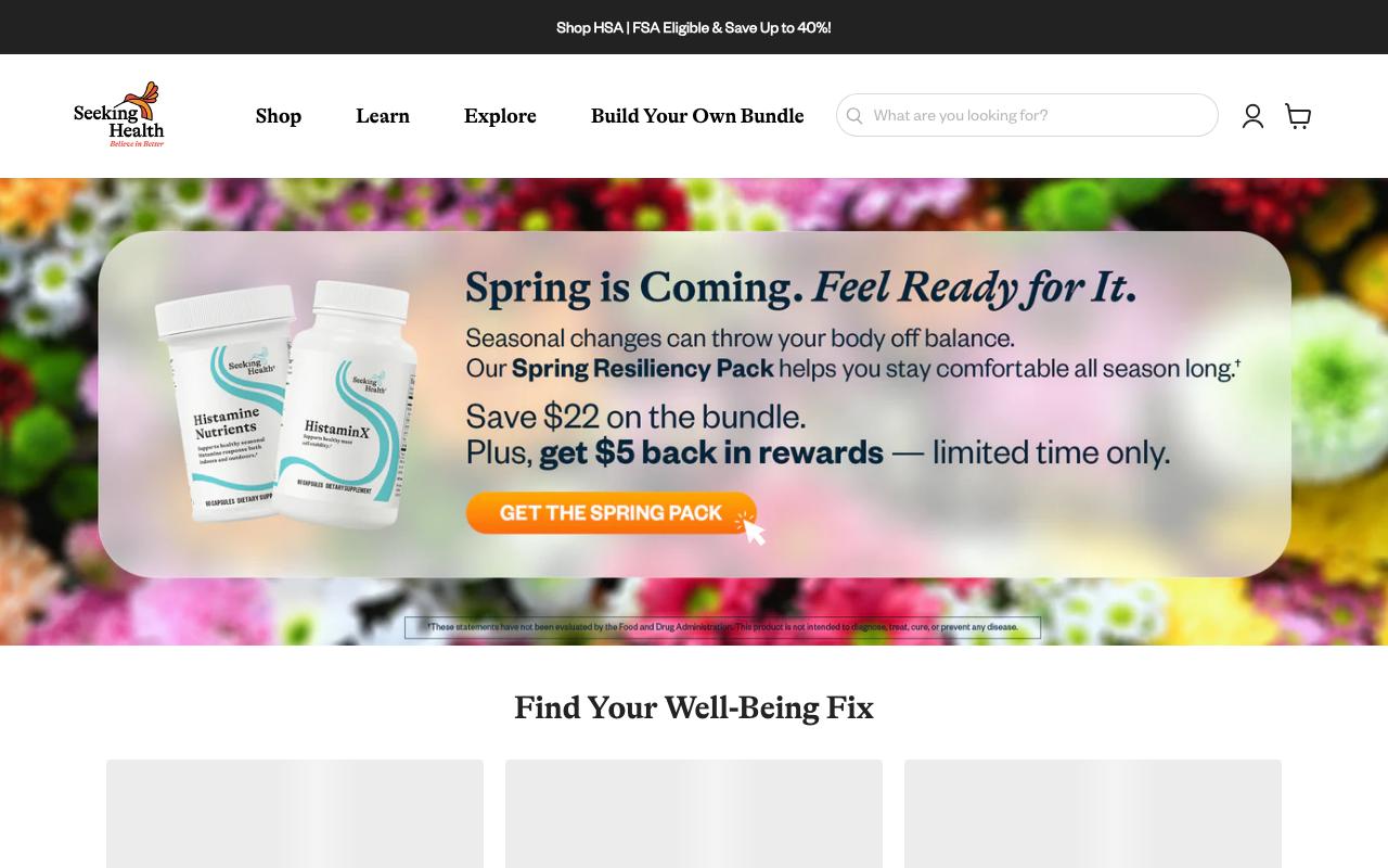 seekinghealth.com homepage screenshot