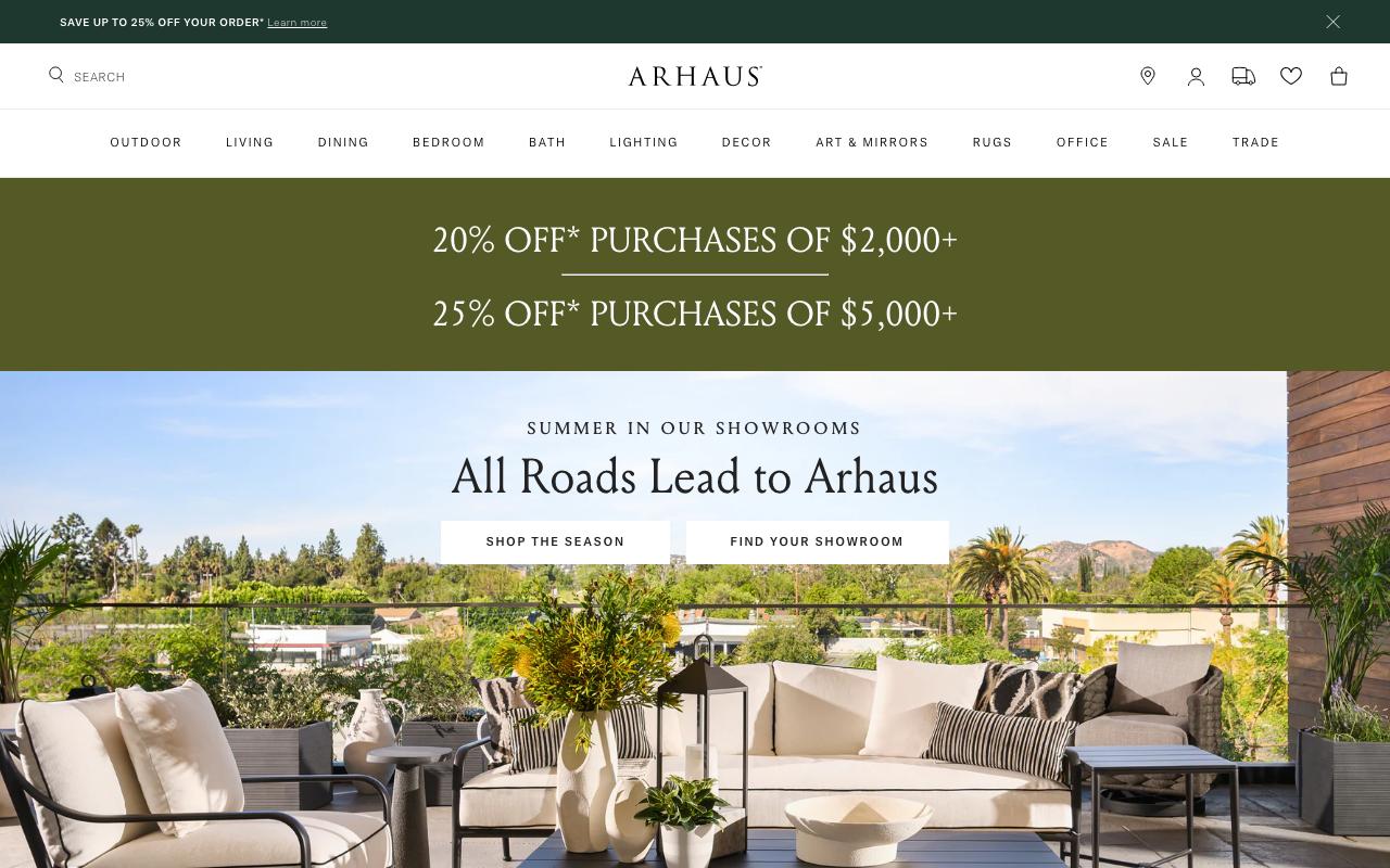 arhaus.com homepage screenshot