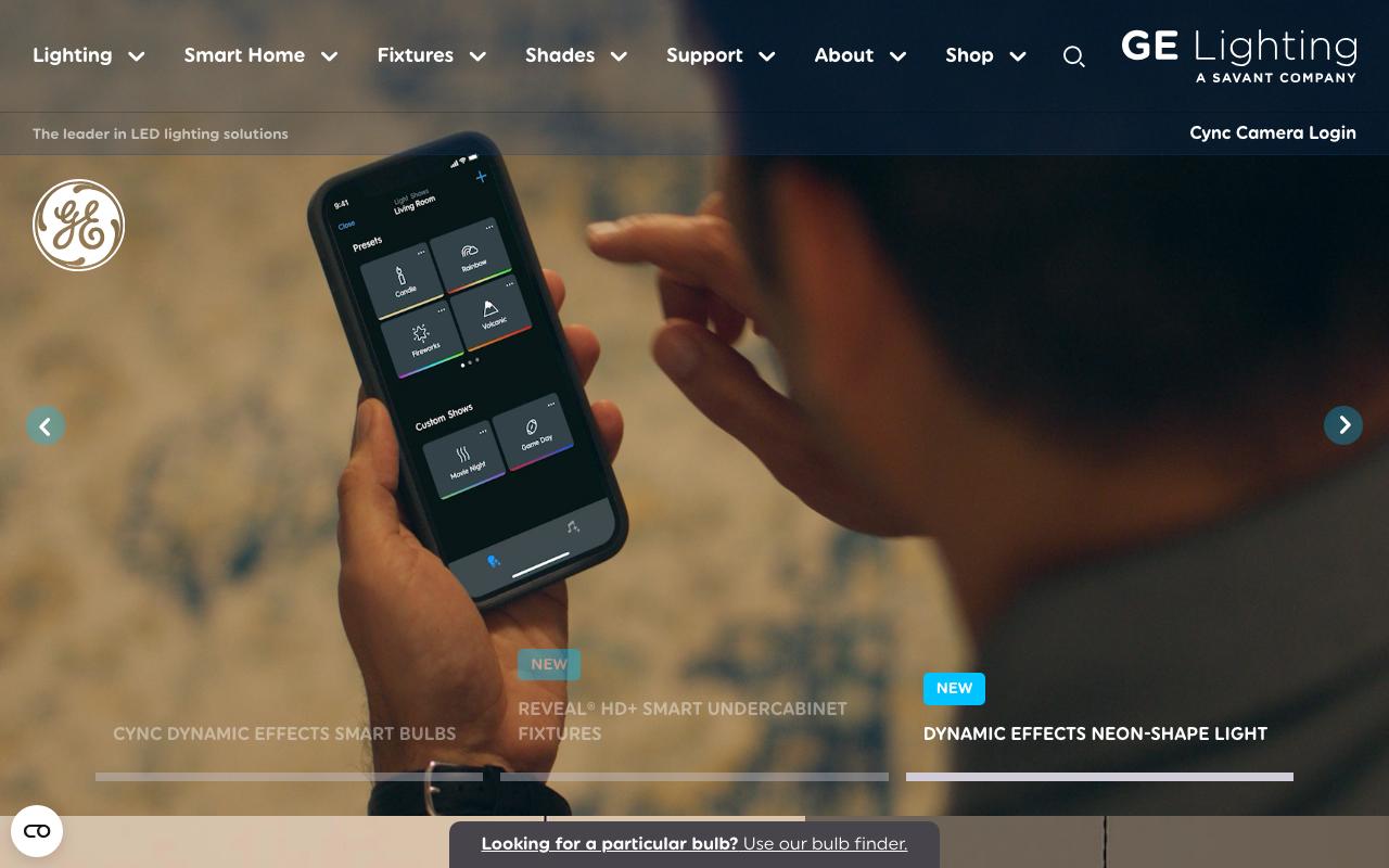 gelighting.com homepage screenshot