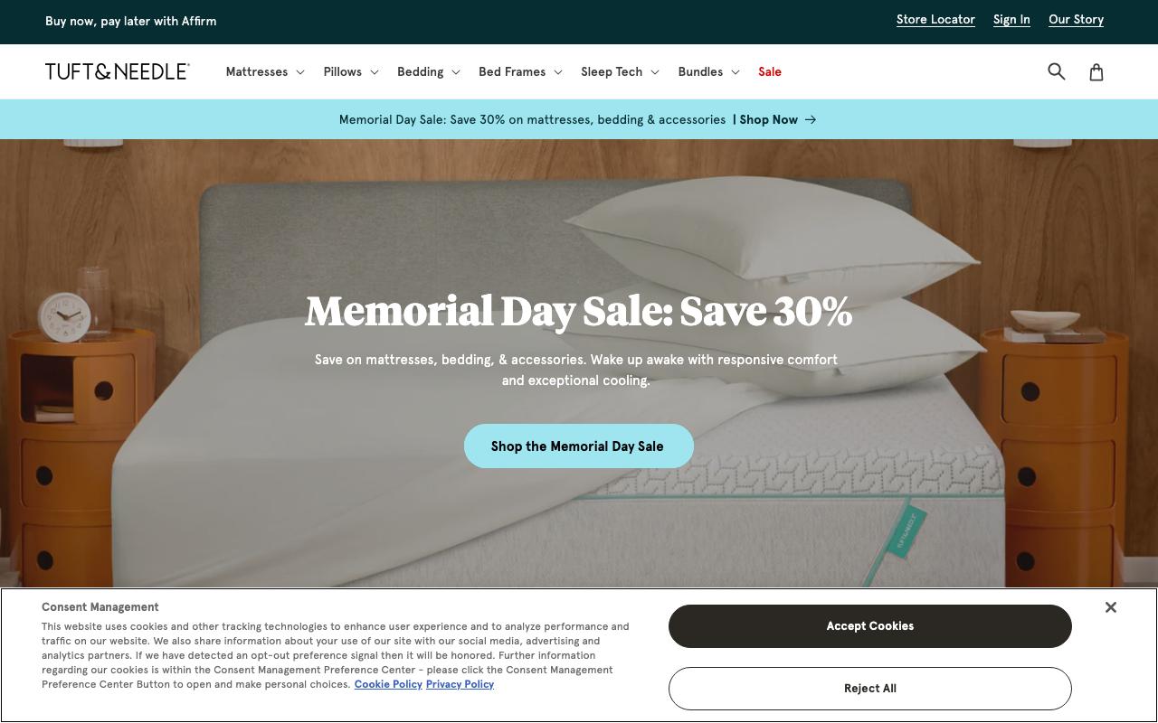 tuftandneedle.com homepage screenshot