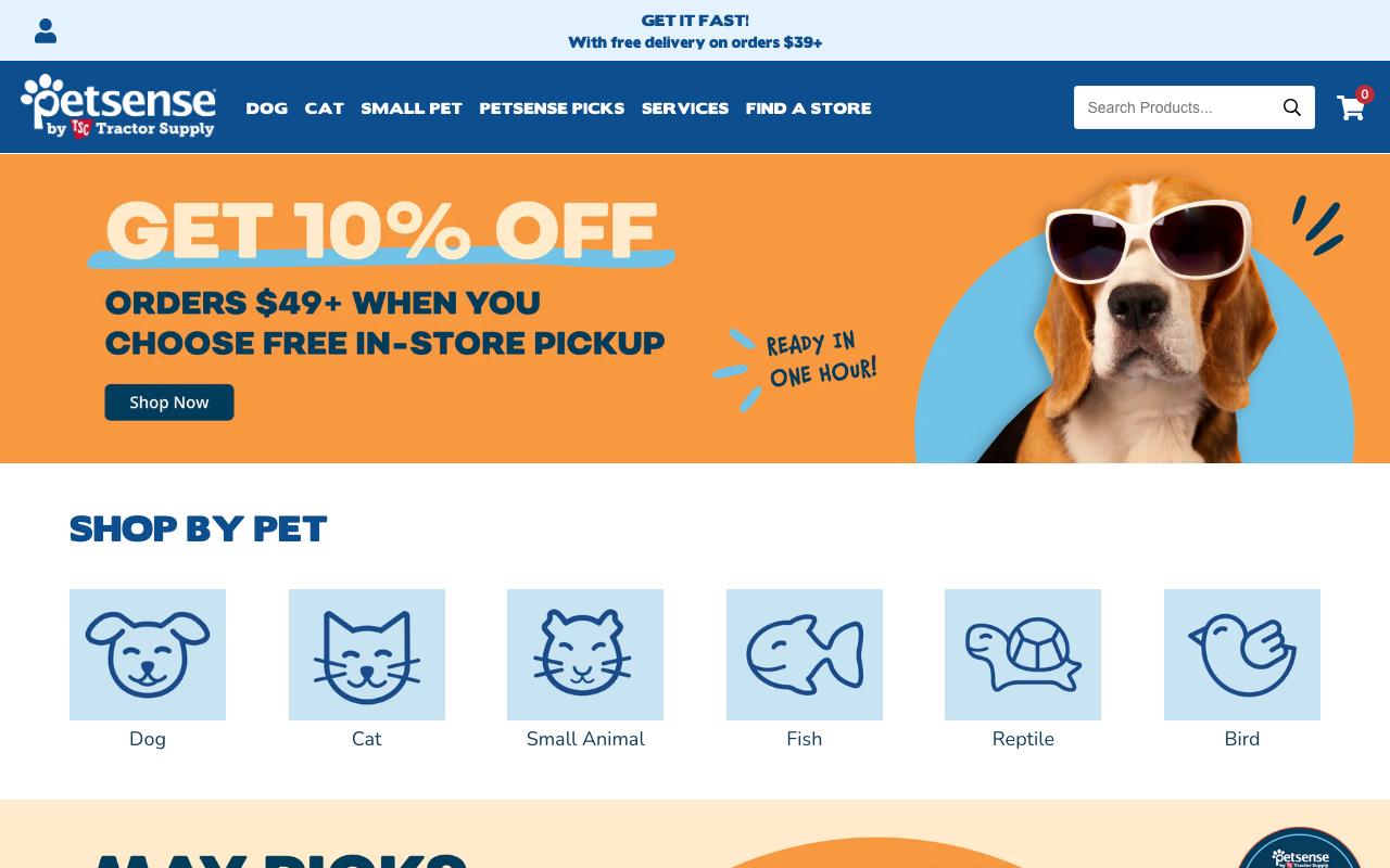 petsense.com homepage screenshot
